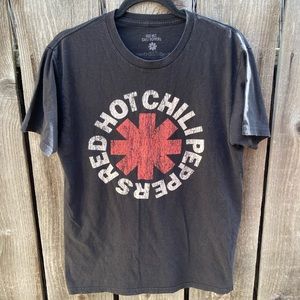 Men's Red Hot Chili Peppers Black Circle Logo T-Shirt M Crew Cotton Rock 90s